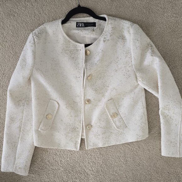 ZARA Cream Bouclé Blazer with Gold Shimmer - Picture 3 of 3
